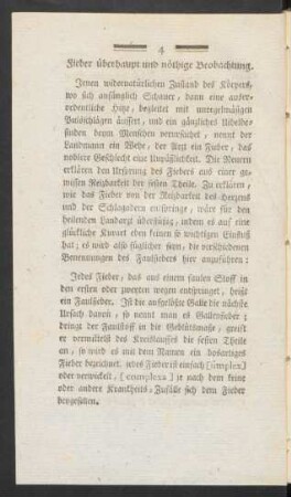 Fieber überhaupt und nöthige Beobachtung