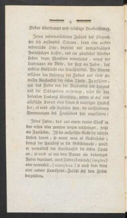 Fieber überhaupt und nöthige Beobachtung