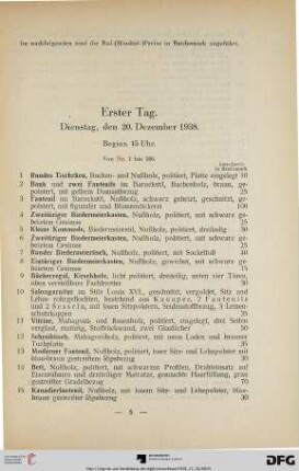 Erster Tag Dienstag, den 20. Dezember 1938, Beginn 15 Uhr (Nr. 1-266)