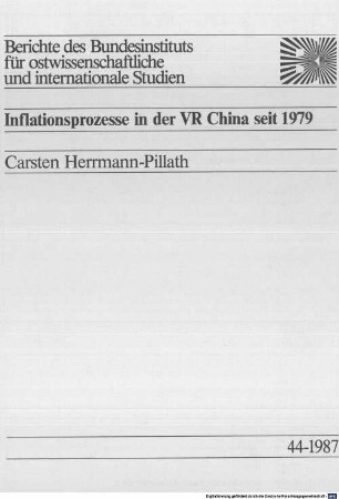 Inflationsprozesse in der VR China seit 1979