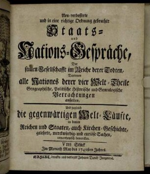 Vtes Stück. Im Monath May des 1745sten Jahres.