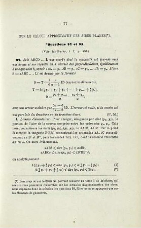 SUR LE CALCUL APPROXIMATIF DE AIRES PLANES.