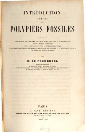 Introduction à l'étude des polypiers fossiles
