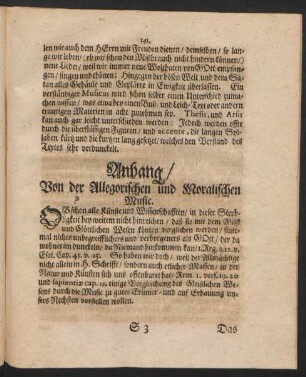 Anhang/ Von der Allegorischen und Moralischen Music.