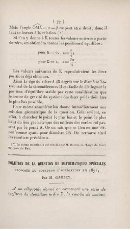 Solution de la question de mathématiques spéciales proposée au concours d'agrégation en 1875