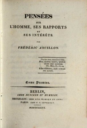 Pensées sur l'homme, ses rapports et ses intérêts, 1