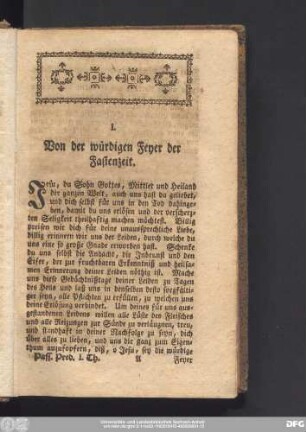 I. Von der würdigen Feyer der Fastenzeit.