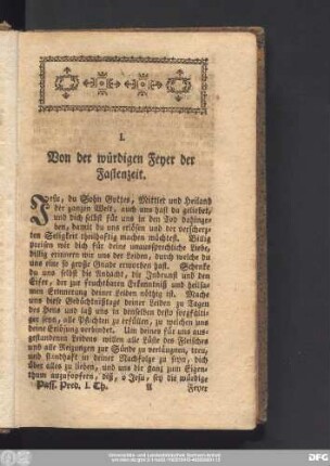 I. Von der würdigen Feyer der Fastenzeit.