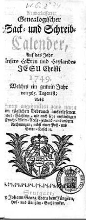 1749: Württembergisches Adressbuch, 1749