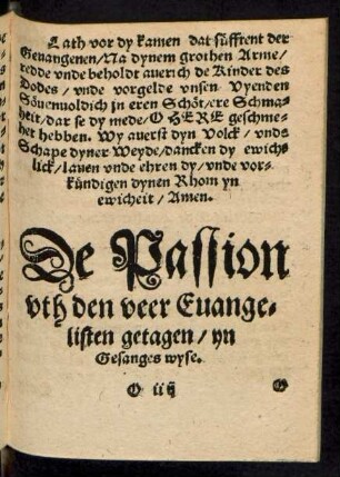 De Passion uth den veer Evangelisten getagen ...