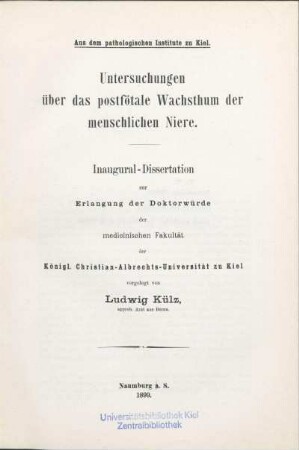 Untersuchungen über das postfötale Wachsthum der menschlichen Niere