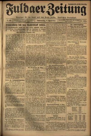 Erste Ausgabe vom Donnerstag, den 09. April 1925.