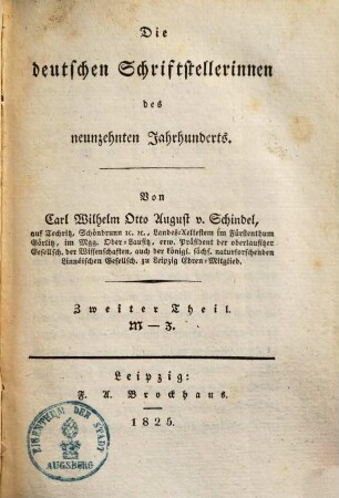 Die deutschen Schriftstellerinnen des neunzehnten Jahrhunderts, 2. M - Z