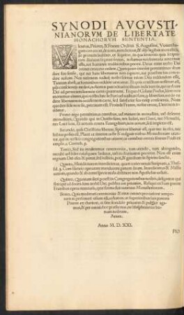 Synodi Augustinianorum De Libertate Monachorum Sententia.
