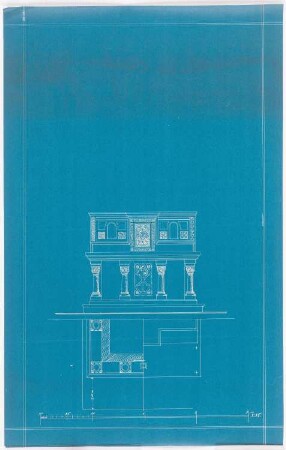 Grabdenkmäler, Altäre und Kirchendetails: Grundriss und Ansicht eines Altars in romanischen Formen 1:15