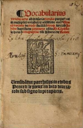 Vocabularius vtriusq[ue] iuris : ab innu[m]eris mendis purgat[us], ac in multiplici vocabulor[um] additione auct[us]