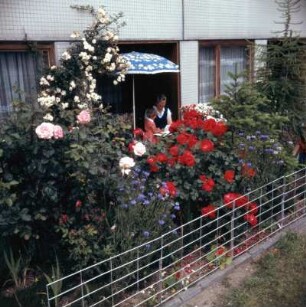 Hamburg. Familie im Sommer auf begrünter Terrasse