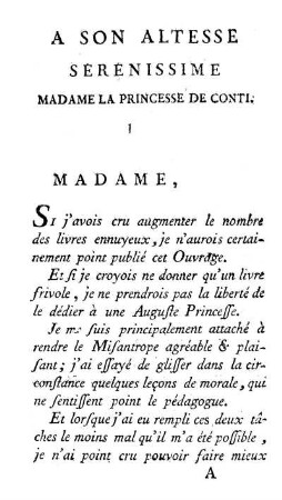 A Son Altesse Serenissime Madame La Princesse De Conti.