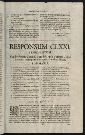 77-100, Responsum CLXXI. Praeoccupatio literar. cambii, dolo obtentarum - Responsum CLXXV. Denunciatio. syndicatus