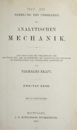 Bd. 2: Sammlung von Problemen der analytischen Mechanik. Zweiter Band