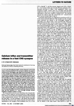 Calcium influx and transmitter release in a fast CNS synapse