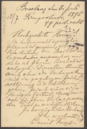 Brief an B. Schott's Söhne : 08.07.1895