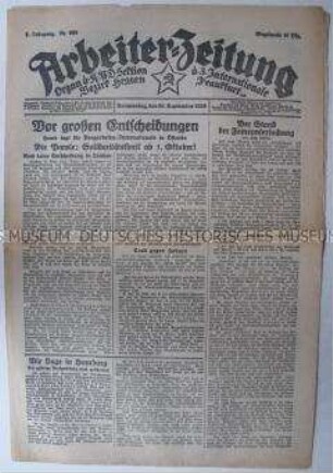 Regionale kommunistische Tageszeitung "Arbeiter-Zeitung" u.a. über die "Schwarze Reichswehr"