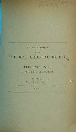 Proceedings of the American Oriental Society. 1890, Okt.