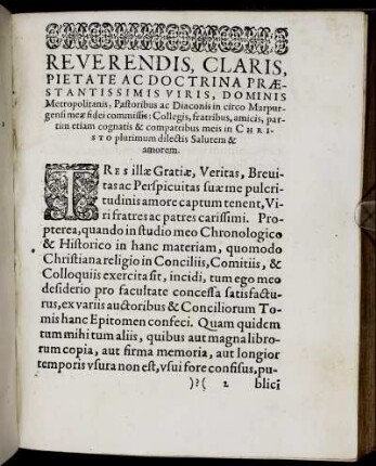 Reverendis, Claris ... Dominis Metropolitanis, Pastoribus ac Diaconis in circo Marpurgensi ...