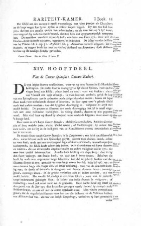 XIV. Hooftdeel. Van den Cancer Spinosus: Cattam Baduri