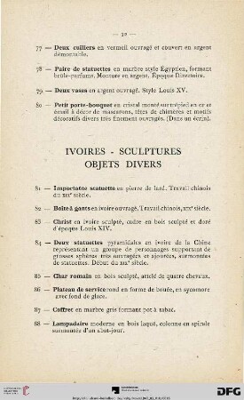 Ivoires - Sculptures - Objets divers (Nr. 81-91)
