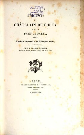 Histoire du Châtelain de Coucy et de la Dame de Fayel