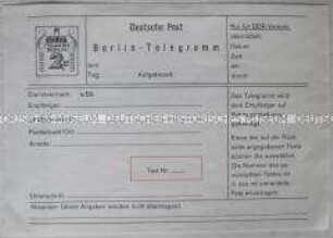 Vordruck eines Telegramms zur 750-Jahrfeier von Berlin