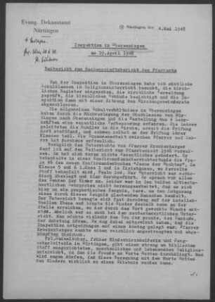 Oberensingen-Hardt mit Zizishausen: Inspektionsbericht 1948