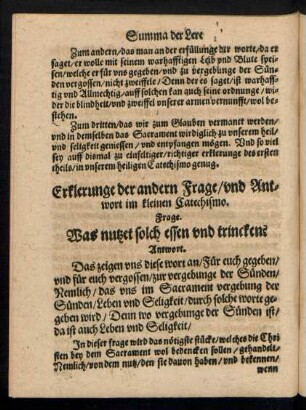 Erklerunge der andern Frage/ und Antwort im kleinen Catechismo.