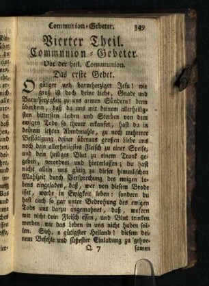 Vierter Theil: Communion-Gebeter