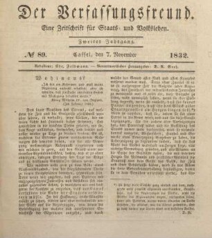 № 89. Cassel, den 7. November 1832.