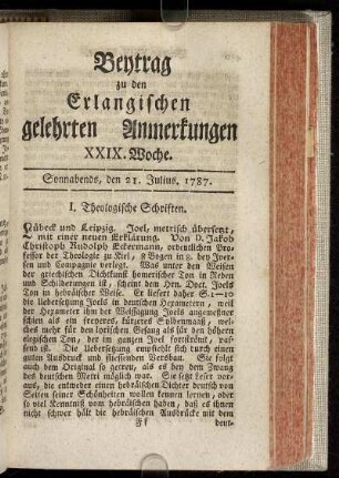 XXIX. Woche. Sonnabends, den 21. Julius. 1787.