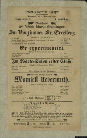 Im Vorzimmer Sr.Excellenz / Er experimentirt / Im Wartesalon erster Classe / Mamsell Uebermuth