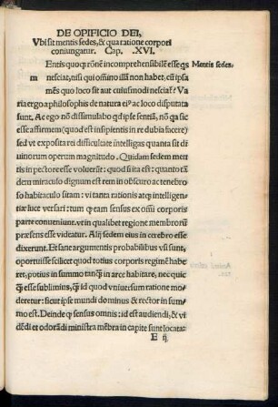 Ubi sit mentis sedes, & qua ratione corpori coniungatur. Cap. .XVI.