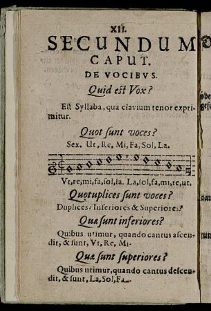 Secundum Caput. De Vocibus. = Das andere Capitel von den Stimmen.