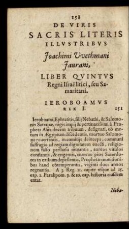 De Viris Sacris Literis Illustribus Joachimi Wethmani Jaurani Liber Quintus Regni Israelitici, seu Samaritani.