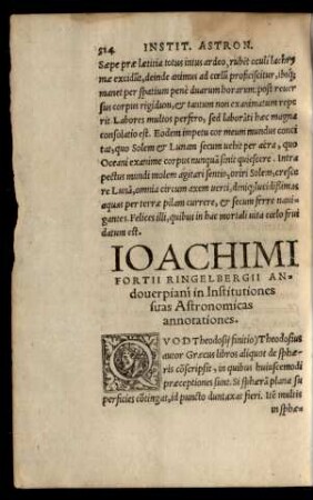 Ioachimi Fortii Ringelbergii Andoverpiani in Institutiones suas Astronomicas annotationes.