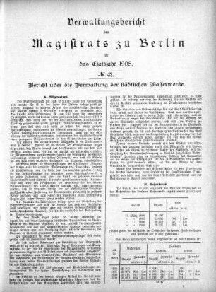 No. 42. Bericht über die Verwaltung der städtischen Wasserwerke