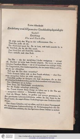Kapitel I. Einleitung. Ehe und Hoch-Ehe