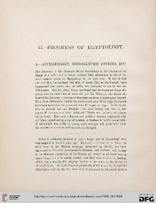 Progress of Egyptology : archaeology, hieroglyphic studies, etc.