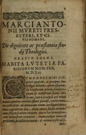 M. Antonii Mureti Presbyteri ... orations, epistolae, hymnique sacri. [1]