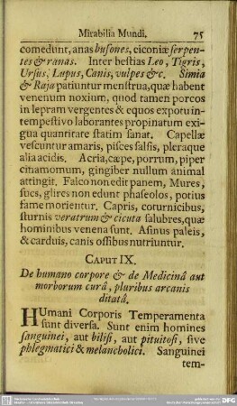 Caput IX. De humano corpore & de Medicina aut morborum cura, pluribus arcanis ditata