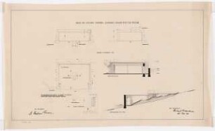 Wohnhaus Dr. Werner, Stuttgart: Garage: Grundriss, Längsschnitt, Querschnitt, Ansicht, Geländeschnitt 1:100