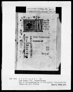 Lateinisch-französisches Stundenbuch — Monatsbild April, Folio 4recto